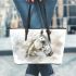 White horse portrait with smoke around leather tote bag