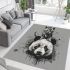 White panda head with kitten on top area rugs carpet