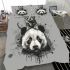 White panda head with kitten on top bedding set