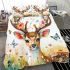 White tailed deer with large antlers and flowers on its head bedding set
