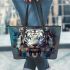 White tiger smile with dream catcher leather tote bag