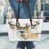 Whitetailed buck watercolor painting leather totee bag