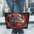 Wolves red moon and dream catcher leather tote bag