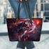 Wolves red moon and dream catcher leather tote bag