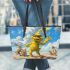 yellow grinchy with black sunglass Leather Tote Bag