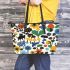 Pattern of flowers dogs cats mushrooms Leather Tote Bag, Totes, Crossbody, Purse: Bag Gift Idea for Girlfriend, Sitter, Birthday, Women ,Daughter, Mama, Ladies