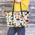 Pattern of flowers dogs cats mushrooms Leather Tote Bag, Totes, Crossbody, Purse: Bag Gift Idea for Girlfriend, Sitter, Birthday, Women ,Daughter, Mama, Ladies