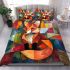 Abstract cubist fox geometric shapes bedding set
