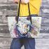 Abstract painting of a white horse leather tote bag