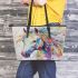 Abstract painting of a white horse leather tote bag