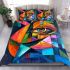 Abstract painting of fish vibrant colors geometric bedding set