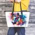 Abstract watercolor horse head leather tote bag