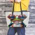 Acrylic painting of a funny frog wearing big glasses leaather tote bag