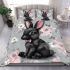 Adorable black rabbit with pink ears bedding set