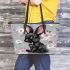 Adorable black rabbit with pink ears leather tote bag