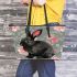 Adorable black rabbit with pink ears leather tote bag