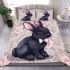 Adorable black rabbit with pink ears bedding set