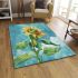 Adorable cartoon frog hanging onto the stem of a sunflower in full bloom area rugs carpet