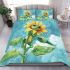 Adorable cartoon frog hanging onto the stem of a sunflower in full bloom bedding set