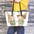 Adorable two bunnies holding hands dressed in green leather tote bag