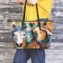 An acrylic painting of three horses close up leather tote bag