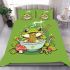 An adorable green frog eating ramen noodles bedding set