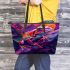 An artistic illustration of a frog in vibrant colors leaather tote bag