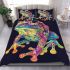 An illustration of a psychedelic frog bedding set