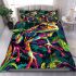 An illustration of a psychedelic frog bedding set