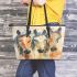 An impressionist painting of three horses leather tote bag