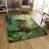 An owl with green feathers perched on the branch area rugs carpet