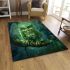 An owl with green feathers perched on the branch area rugs carpet