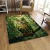 An owl with green feathers perched on the branch area rugs carpet