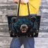 Angry black bear with dream catcher leather tote bag
