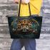 Angry leopard with dream catcher leather tote bag