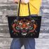 Angry tiger with dream catcher leather tote bag