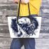 Angry white bear with dream catcher leather tote bag