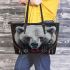 Angry white bear with dream catcher leather tote bag