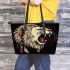 Angry white lion with dream catcher leather tote bag