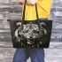 Angry white tiger with dream catcher leather tote bag