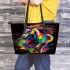 Animated horse with vibrant colors and dynamic strokes leather tote bag