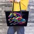 Animated horse with vibrant colors and dynamic strokes leather tote bag