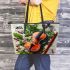 ants and music notes and violin with green leaves Leather Tote Bag