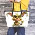 baby grinchy smile and dancing dogs Leather Tote Bag