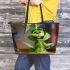 baby grinchy smile and dancing dogs are Leather Tote Bag