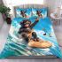 Baby monkey surfs with guitar and musical notes bedding set