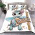 Baby turtle with big eyes wearing boho headband bedding set