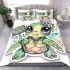 Baby turtle with big eyes wearing boho jewelry and flowers bedding set
