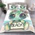 Baby turtle with big eyes wearing boho jewelry and flowers bedding set