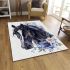 Beautiful black horse head with a white rose area rugs carpet